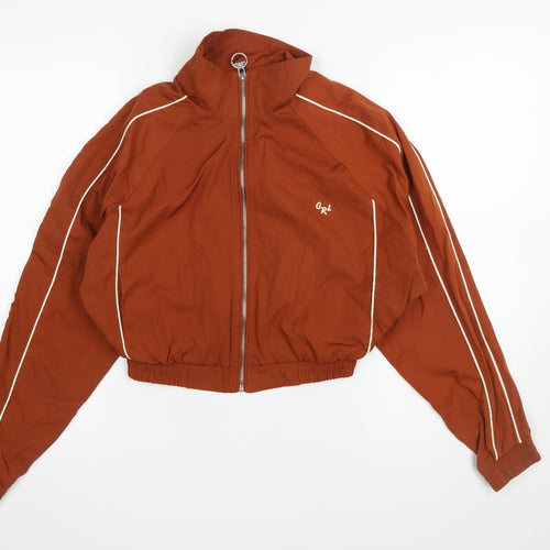 Bershka Womens Brown Cropped Bomber Jacket XS Lightweight Zip Up