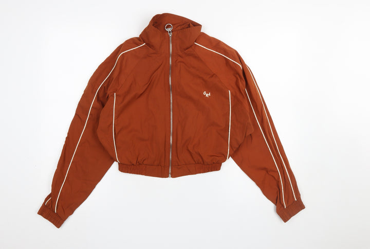 Bershka Womens Brown Cropped Bomber Jacket XS Lightweight Zip Up