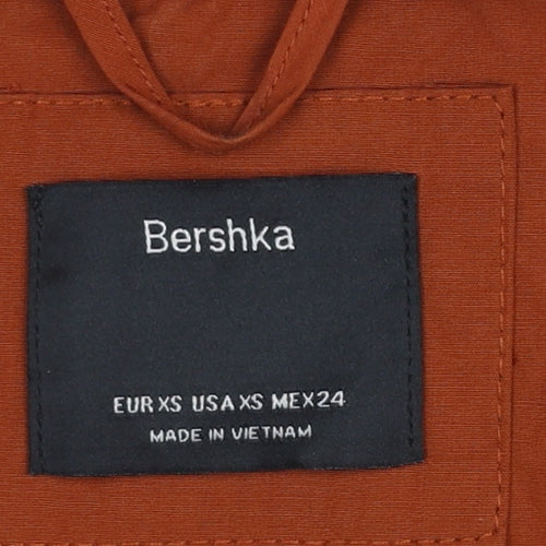 Bershka Womens Brown Cropped Bomber Jacket XS Lightweight Zip Up