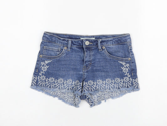 Levi's Girls Blue Denim Floral Embroidered Hot Pants Shorts Size 14 Years