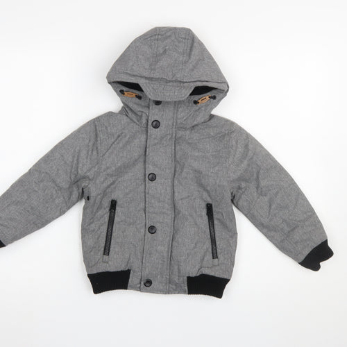 Next Boys Grey Hooded Puffer Jacket 4 Years Polyester Lined Winter Coat