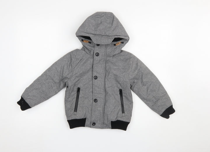 Next Boys Grey Hooded Puffer Jacket 4 Years Polyester Lined Winter Coat