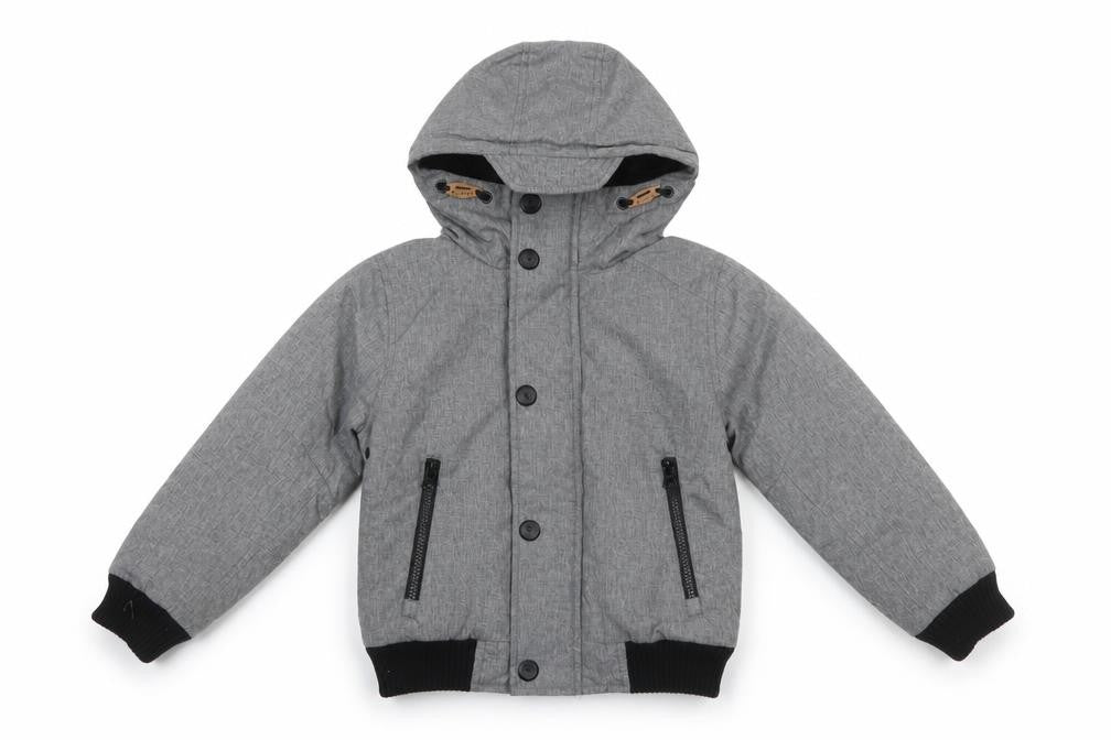 Front view of Next boys’ grey hooded puffer jacket 4 years polyester lined winter coat