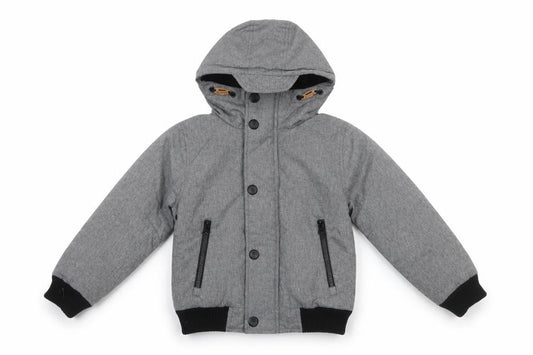 Front view of Next boys’ grey hooded puffer jacket 4 years polyester lined winter coat