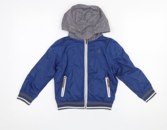 Next Boys Blue Hooded Bomber Jacket Size 4 Years Polyester Lightweight