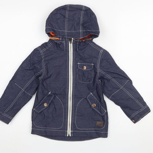 Next Boys Blue Hooded Windbreaker Jacket 4 Years Full Zip Lined Pockets