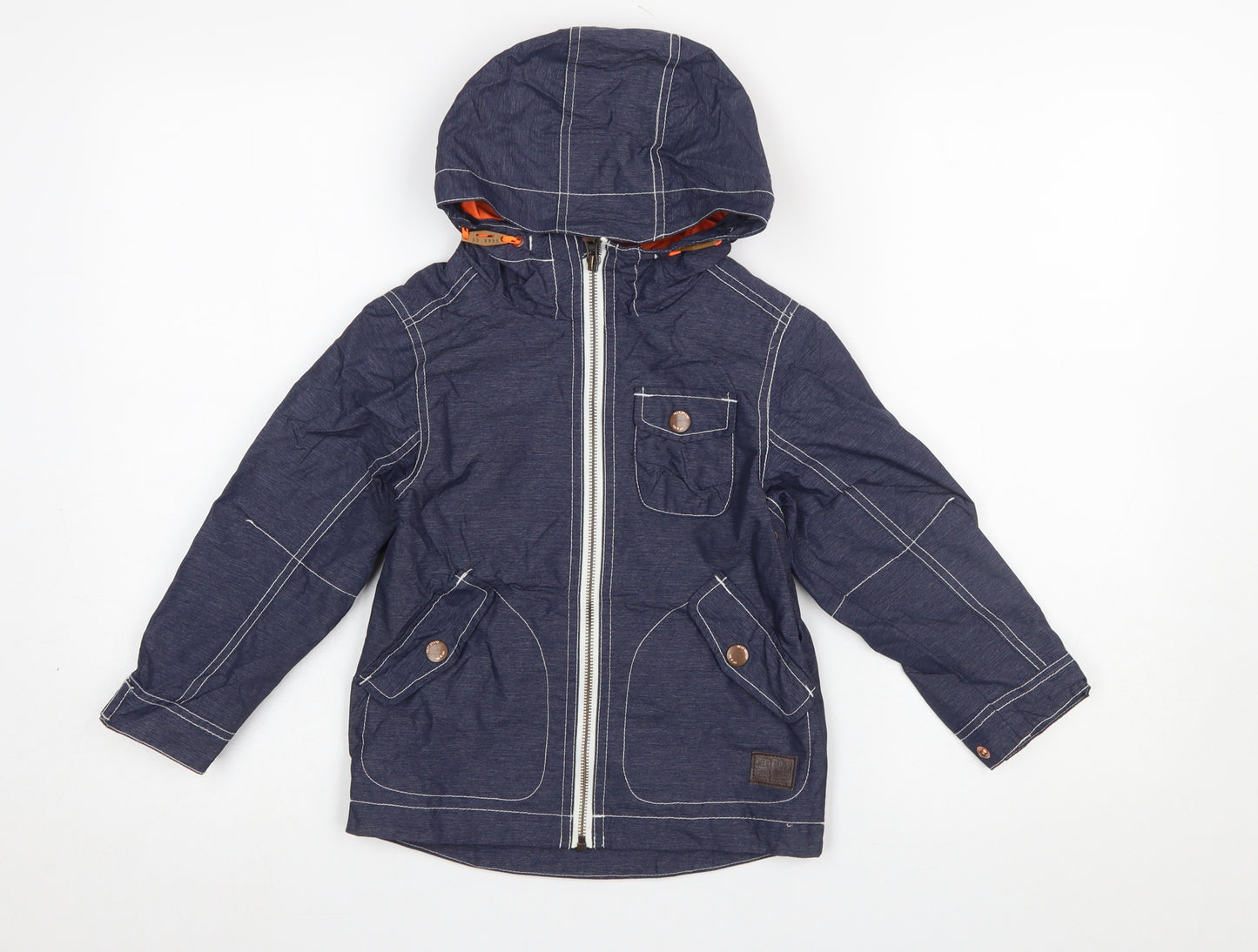 Next Boys Blue Hooded Windbreaker Jacket 4 Years Full Zip Lined Pockets