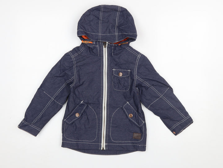 Next Boys Blue Hooded Windbreaker Jacket 4 Years Full Zip Lined Pockets