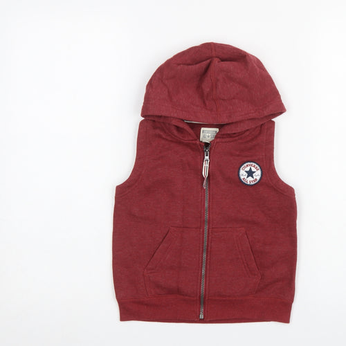 Converse Boys Red Sleeveless Full Zip Hoodie Vest 3-4 Years All Star Logo