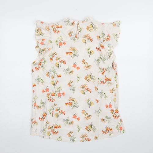 F&F Women Ivory Floral Sleeveless Ruffle Blouse Size 14