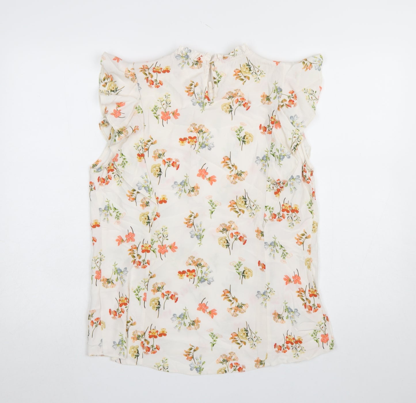 F&F Women Ivory Floral Sleeveless Ruffle Blouse Size 14