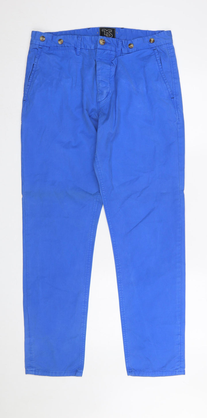 Twisted Soul Women's Blue Chino Trousers One Size Cotton Relaxed Fit