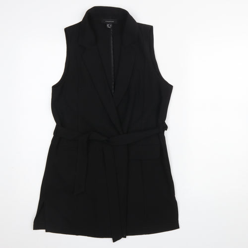 Atmosphere Women's Black Belted Sleeveless Mid-Length Waistcoat Size 10