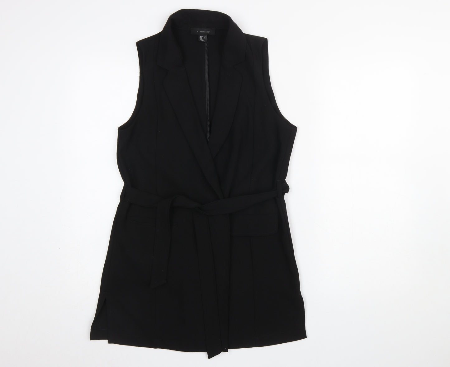 Atmosphere Women's Black Belted Sleeveless Mid-Length Waistcoat Size 10