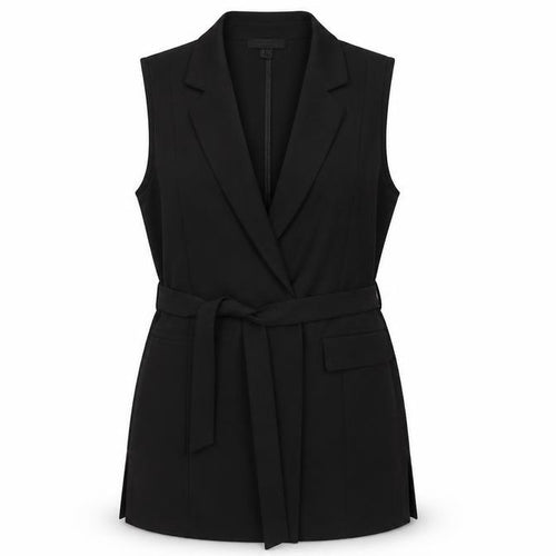 Atmosphere Women's Black Belted Sleeveless Mid-Length Waistcoat Size 10