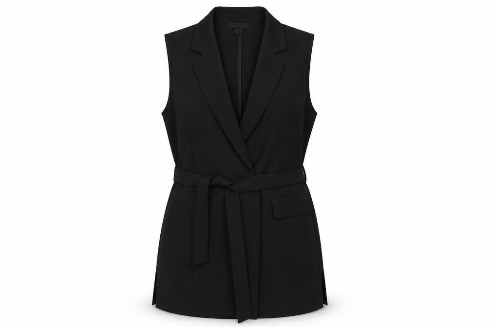 Atmosphere Women's Black Belted Sleeveless Mid-Length Waistcoat Size 10
