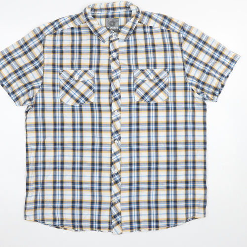 Peacocks Mens Blue Yellow Check Short Sleeve Button-Up Shirt XL