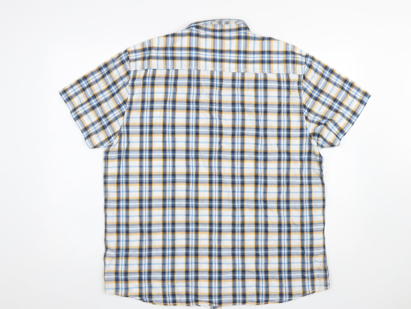 Peacocks Mens Blue Yellow Check Short Sleeve Button-Up Shirt XL