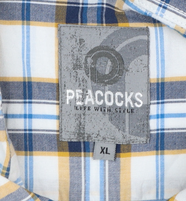 Peacocks Mens Blue Yellow Check Short Sleeve Button-Up Shirt XL