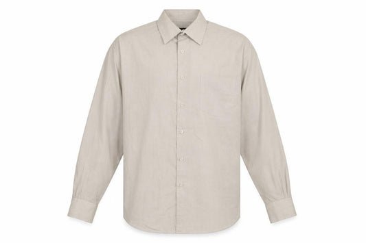 Front view of Cedarwood State Men's Beige Long Sleeve Classic Fit Button-Up Shirt 17.5in