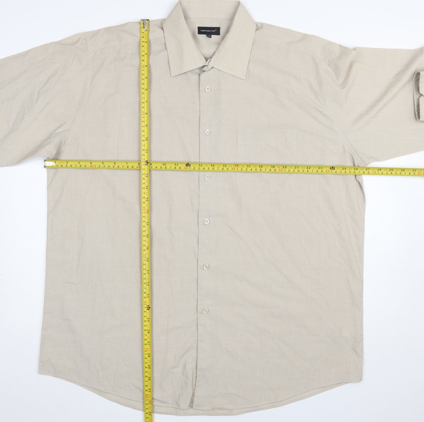 Cedarwood State Men's Beige Long Sleeve Classic Fit Button-Up Shirt 17.5in