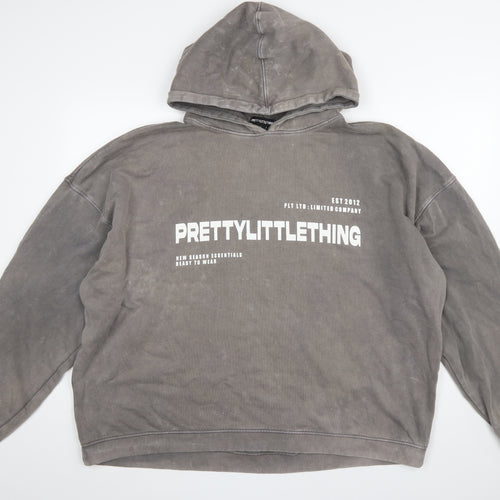 PrettyLittleThing Women’s Grey Pullover Hoodie L Logo Print Casual