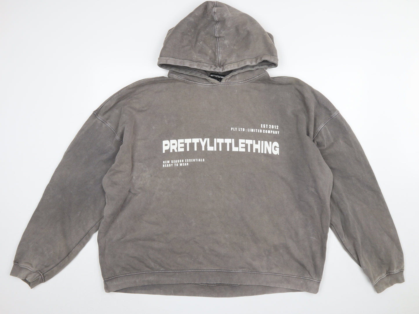 PrettyLittleThing Women’s Grey Pullover Hoodie L Logo Print Casual