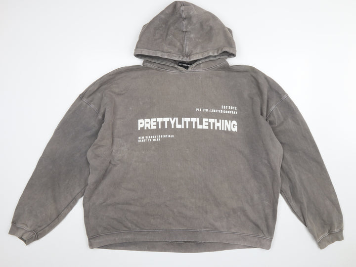 PrettyLittleThing Women’s Grey Pullover Hoodie L Logo Print Casual