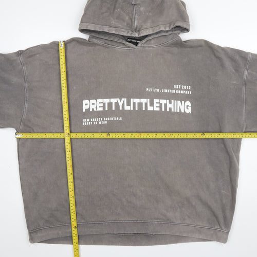 PrettyLittleThing Women’s Grey Pullover Hoodie L Logo Print Casual