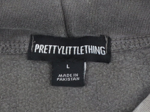 PrettyLittleThing Women’s Grey Pullover Hoodie L Logo Print Casual