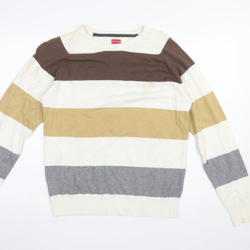 Firetrap Men's Multicoloured Striped Cotton Jumper Size L Crew Neck