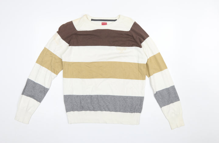 Firetrap Men's Multicoloured Striped Cotton Jumper Size L Crew Neck