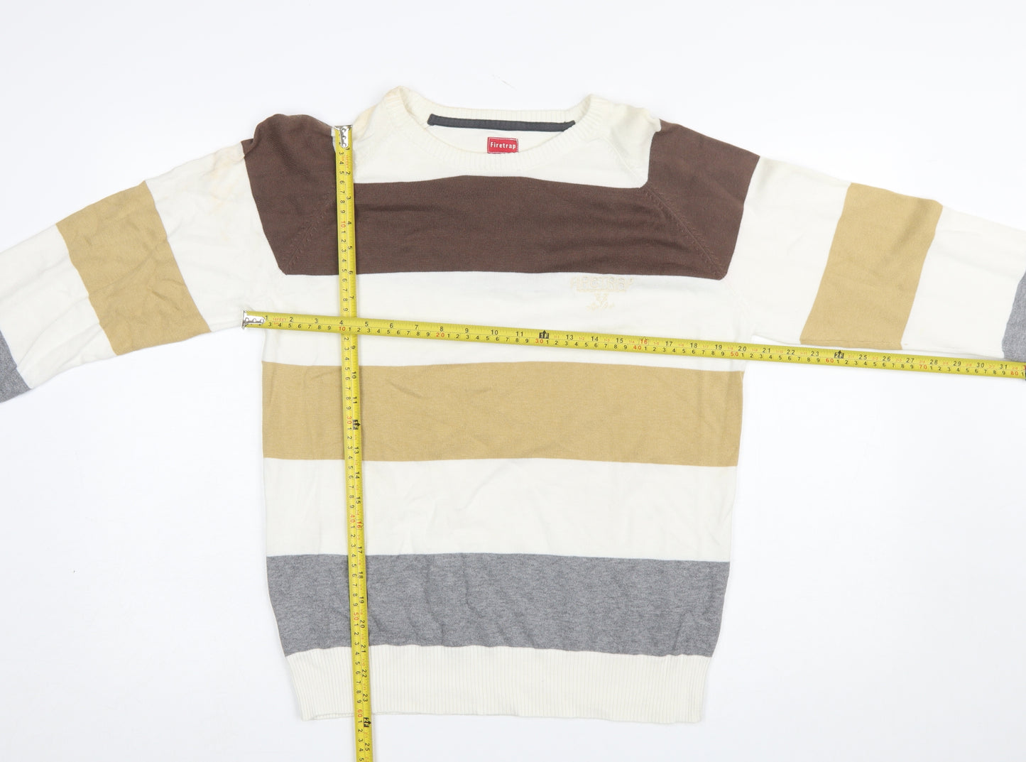 Firetrap Men's Multicoloured Striped Cotton Jumper Size L Crew Neck