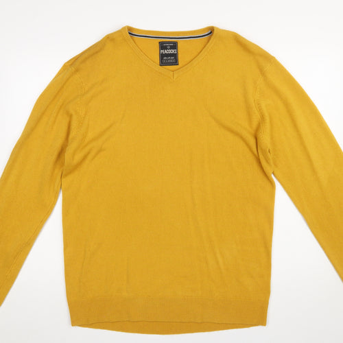 Peacocks Men’s Yellow V-Neck Acrylic Jumper XL
