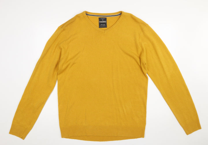 Peacocks Men’s Yellow V-Neck Acrylic Jumper XL