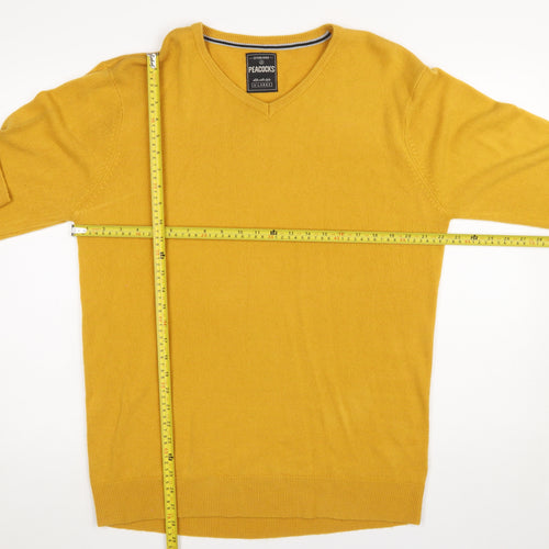 Peacocks Men’s Yellow V-Neck Acrylic Jumper XL