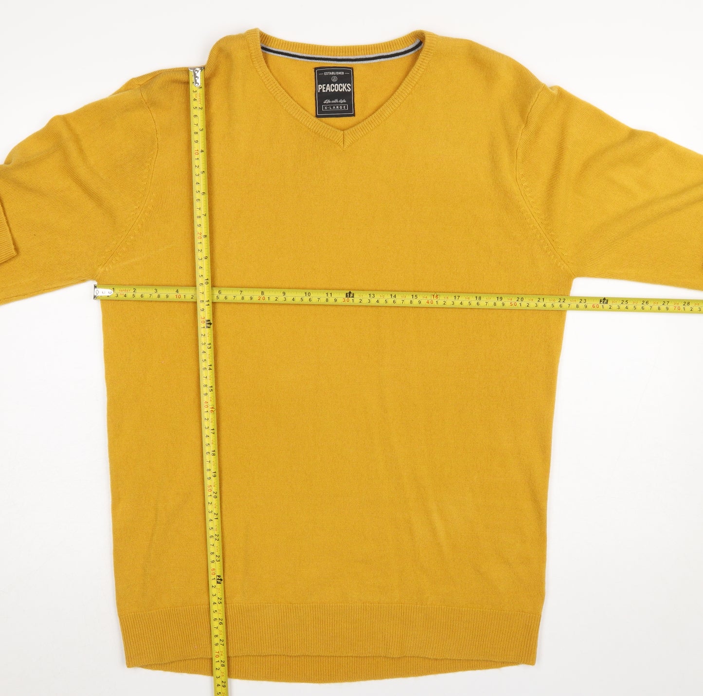 Peacocks Men’s Yellow V-Neck Acrylic Jumper XL