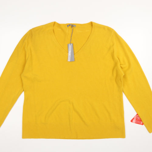 South Women's Yellow V-Neck Acrylic Pullover Jumper Size 24