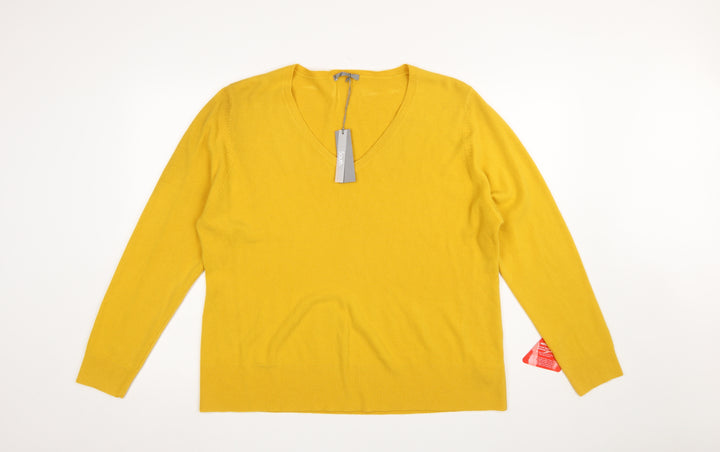 South Women's Yellow V-Neck Acrylic Pullover Jumper Size 24