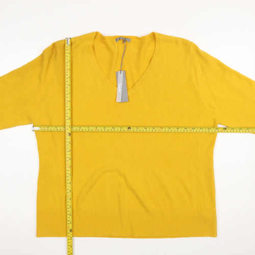 South Women's Yellow V-Neck Acrylic Pullover Jumper Size 24