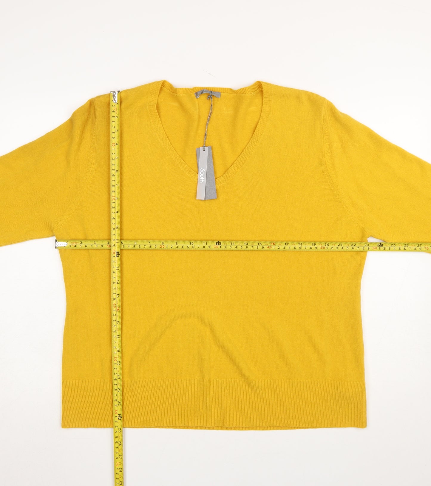 South Women's Yellow V-Neck Acrylic Pullover Jumper Size 24