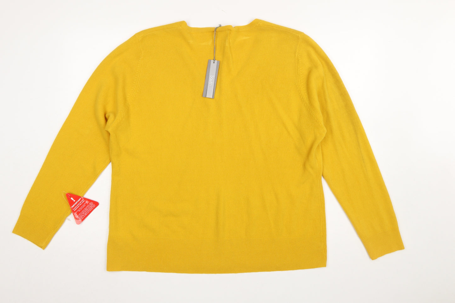 South Women's Yellow V-Neck Acrylic Pullover Jumper Size 24