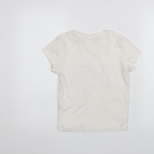 Stradivarius Women Ivory Floral Cotton Short Sleeve T-Shirt Size 8