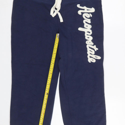 Aeropostale Womens Blue Capri Sweatpants Size L Logo Drawstring