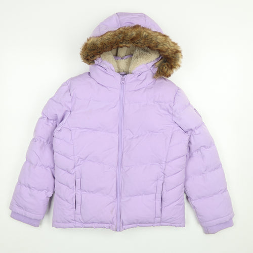 SoulCal & Co Girls Purple Hooded Puffer Jacket Coat 9-10 Years Winter Polyester