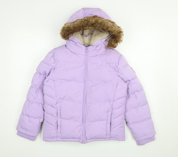 SoulCal & Co Girls Purple Hooded Puffer Jacket Coat 9-10 Years Winter Polyester