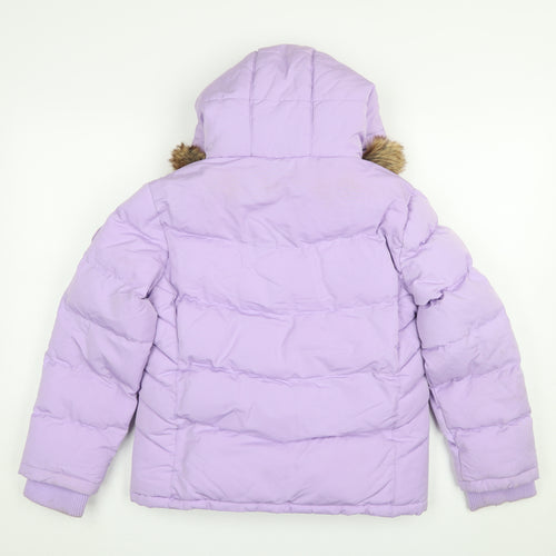 SoulCal & Co Girls Purple Hooded Puffer Jacket Coat 9-10 Years Winter Polyester