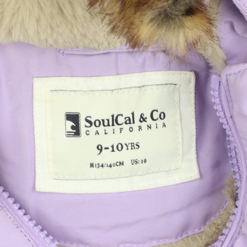 SoulCal & Co Girls Purple Hooded Puffer Jacket Coat 9-10 Years Winter Polyester