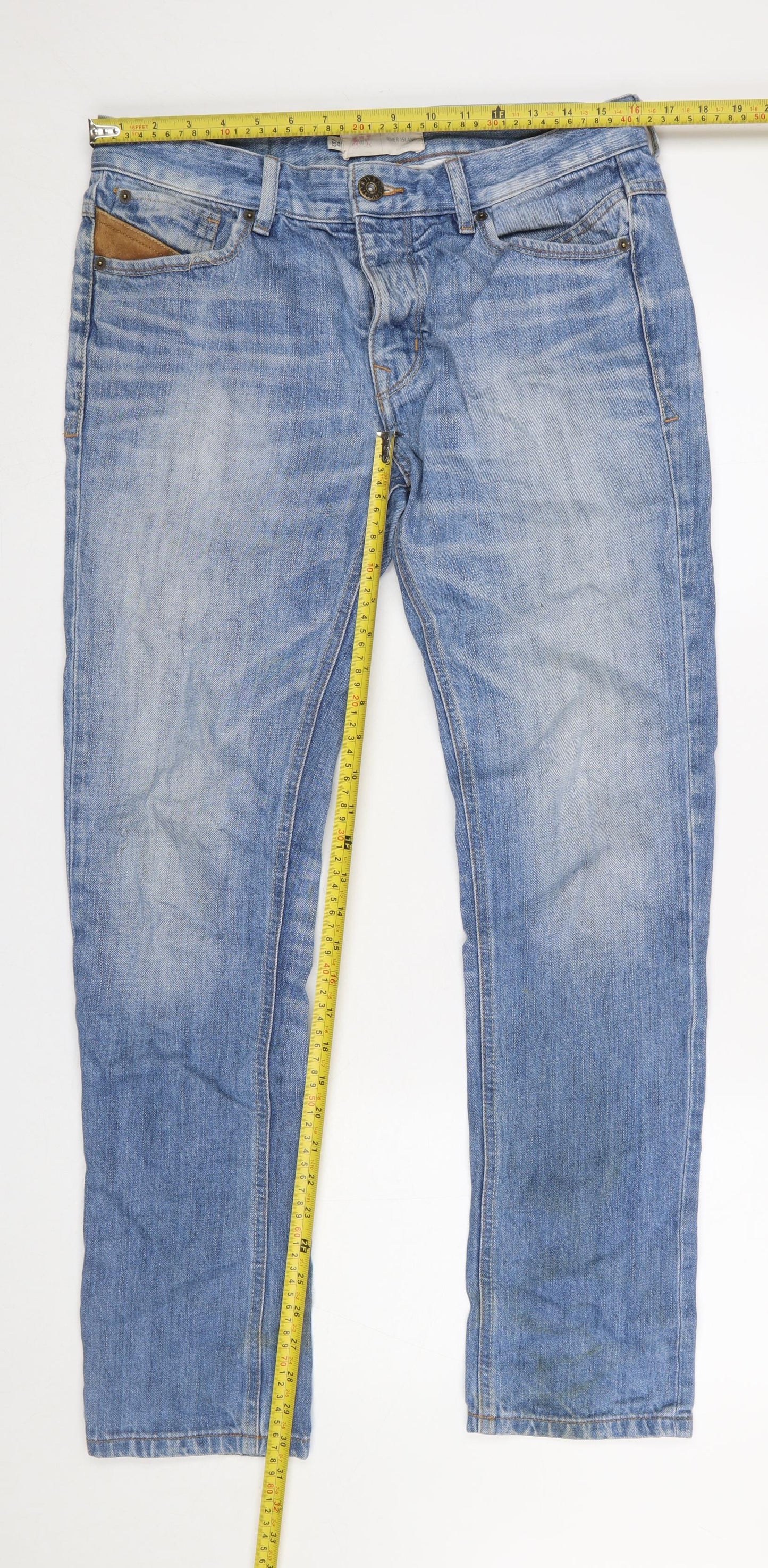 River Island Men's Blue Straight Leg 32W 32L Denim Jeans