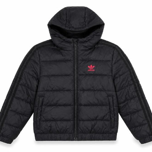 Adidas Girls Black Hooded Puffer Jacket 9-10 Years Quilted Full Zip